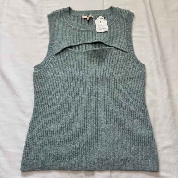 Skies Are Blue Tops - NEW Skies Are Blue Large Cut Out Sweater Tank Top in Sage Green Sleeveless Y2K